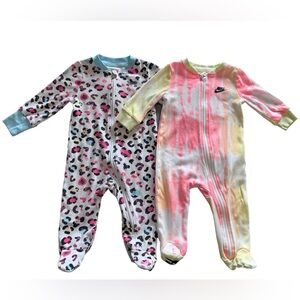 Nike & Under Armor Bundle of 2 Zip Up Footed Onsies Baby Pajamas Size 6 Month